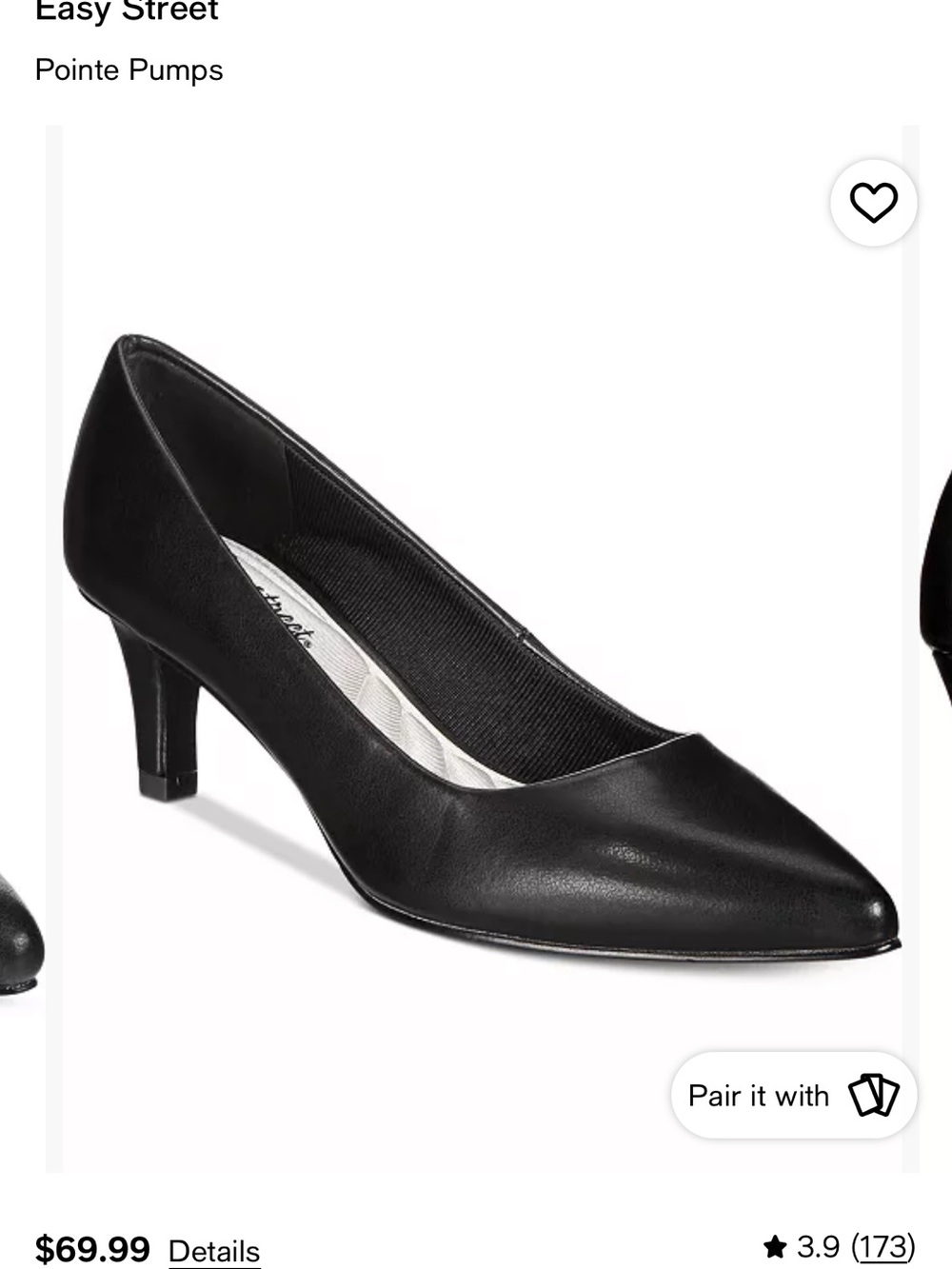 easy street Black Pointed-Toe Mid Heel Pumps